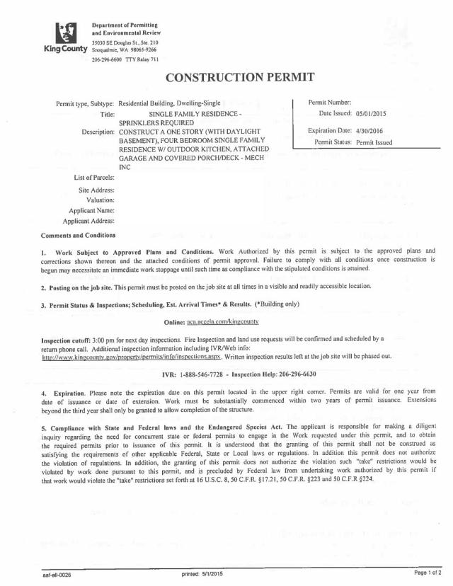 Huge Milestone: I picked up our Construction Permit today!
