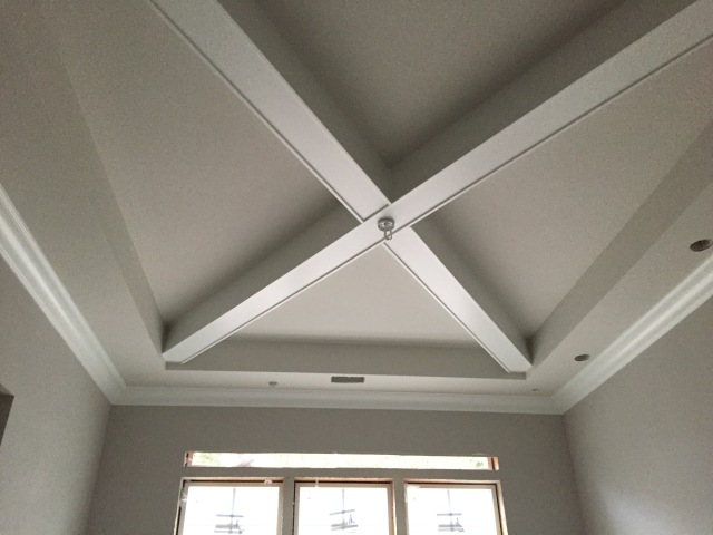 The crown moulding was installed in the dining room, entry, master bedroom and master bathroom this week as well. The trim in the dining room was also painted the final color. YAY!!!